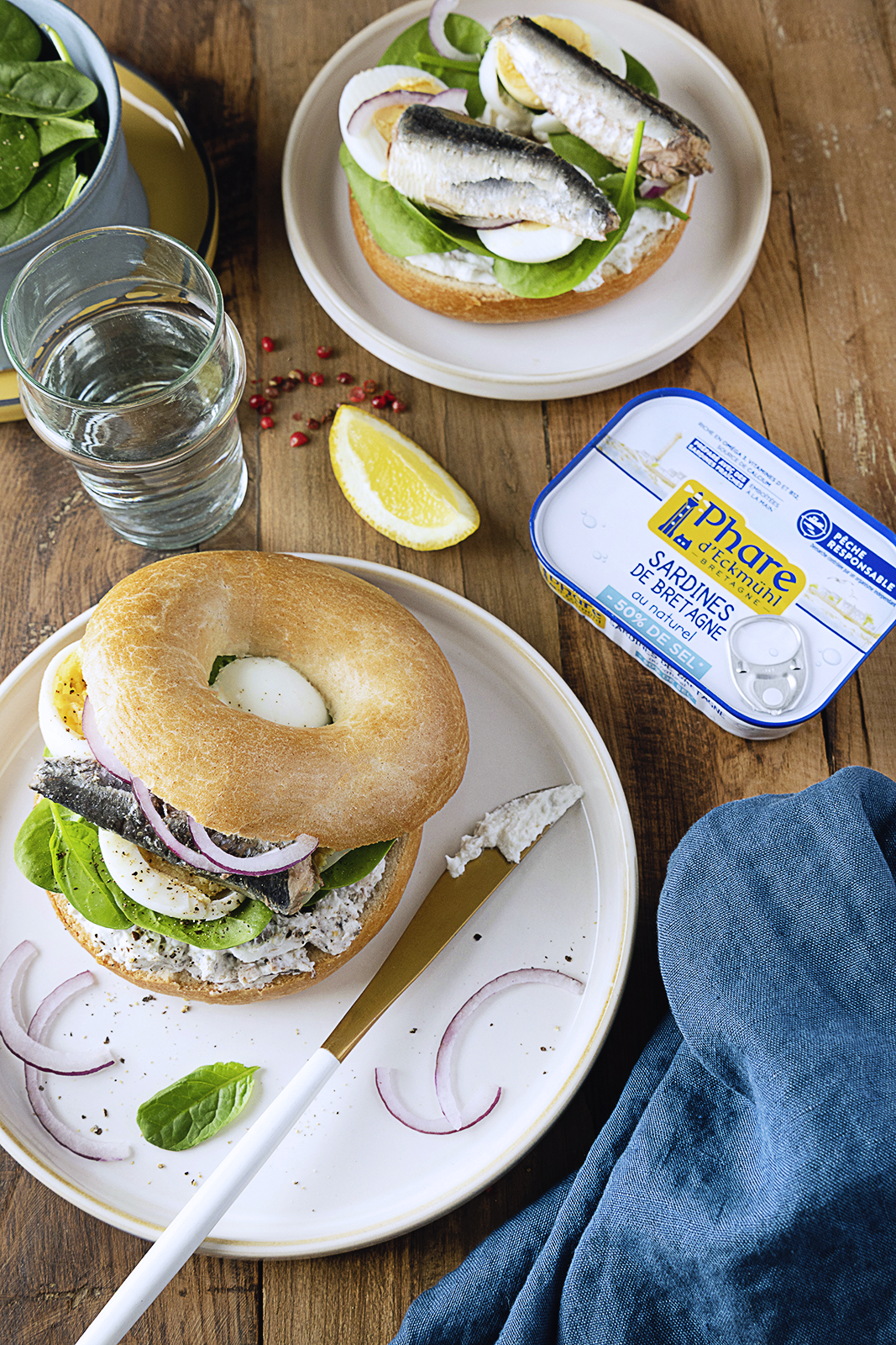Bagel peu salé aux sardines Bagel peu salé aux sardines